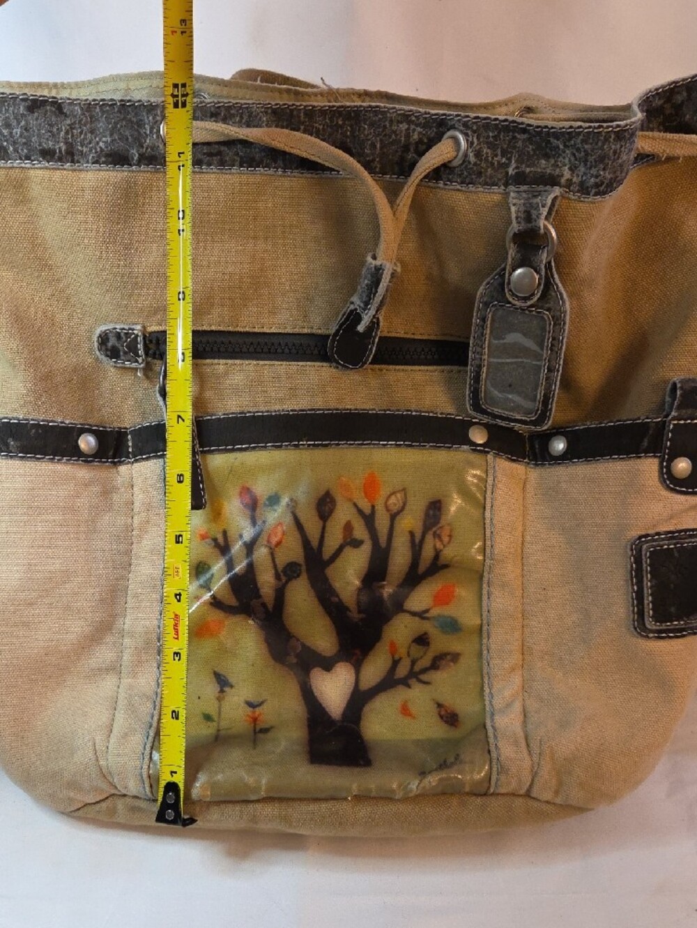 Canvas Tree-Print Drawstring Backpack - Beige - Picture 13 of 13